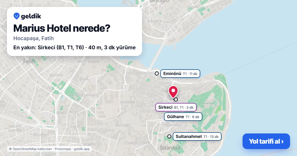 Marius Hotel nerede: haritada konumu ve en yakın duraklar, yürüme süreleriyle