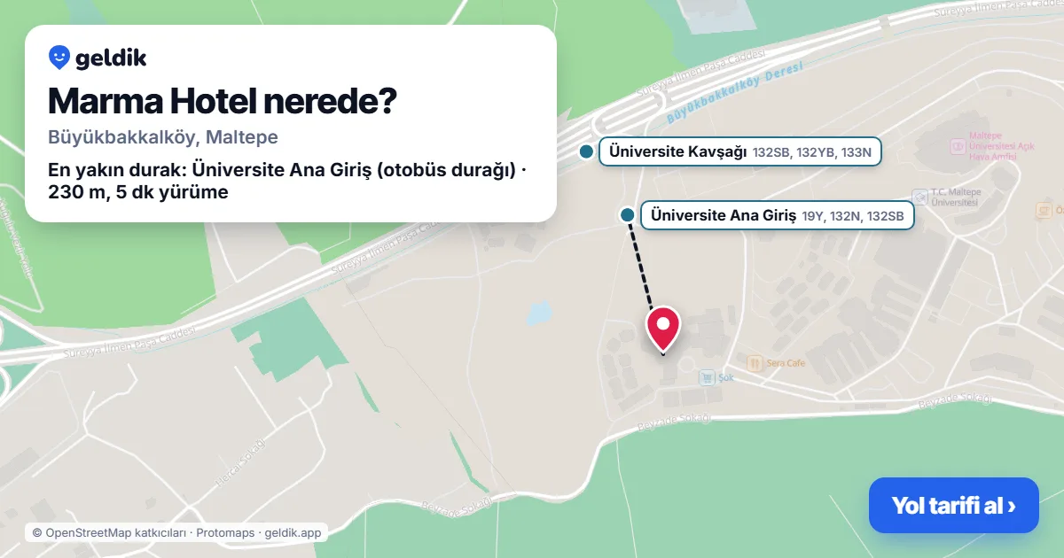 Marma Hotel nerede: haritada konumu ve en yakın duraklar, yürüme süreleriyle