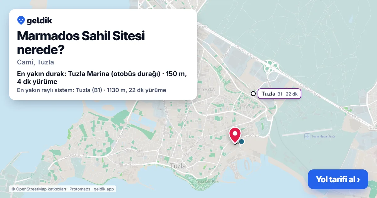 Marmados Sahil Sitesi nerede: haritada konumu ve en yakın duraklar, yürüme süreleriyle