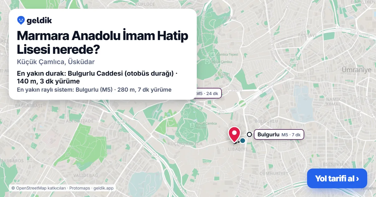 Marmara Anadolu İmam Hatip Lisesi nerede: haritada konumu ve en yakın duraklar, yürüme süreleriyle