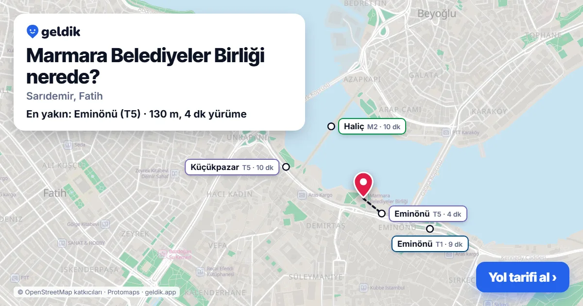 Where is Marmara Belediyeler Birliği: map with its location and the nearest stops, with walking times