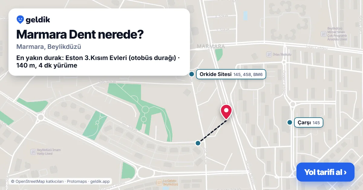 Marmara Dent nerede: haritada konumu ve en yakın duraklar, yürüme süreleriyle