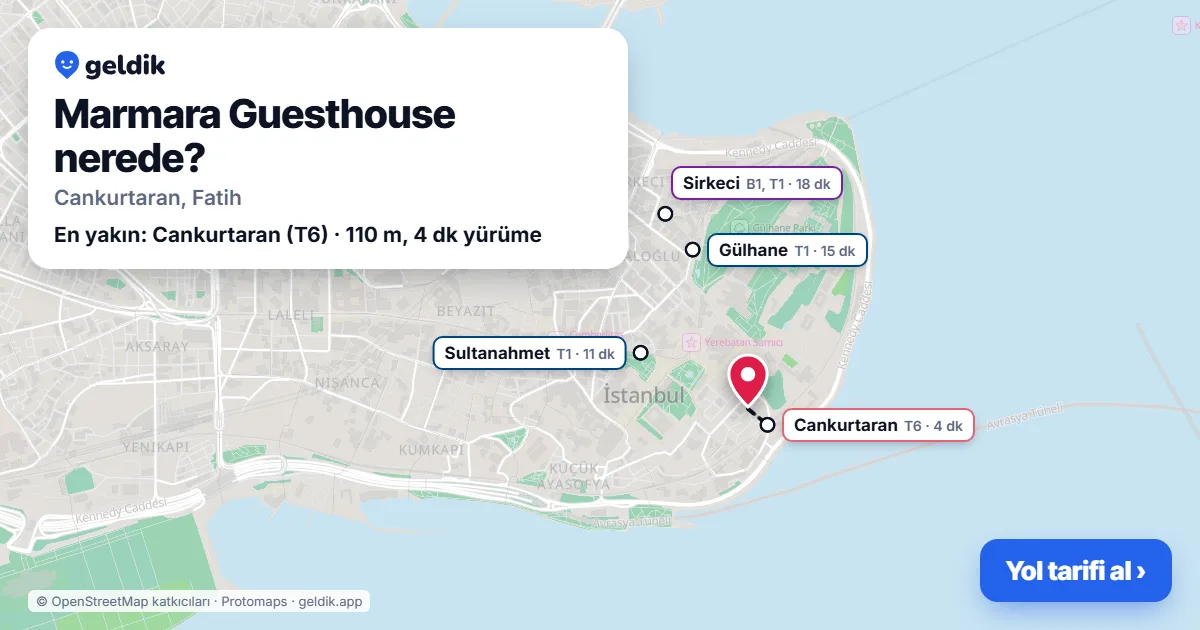 Where is Marmara Guesthouse: map with its location and the nearest stops, with walking times