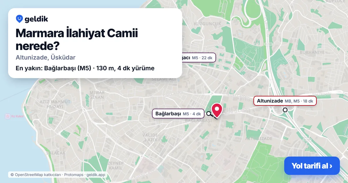 Marmara İlahiyat Camii nerede: haritada konumu ve en yakın duraklar, yürüme süreleriyle