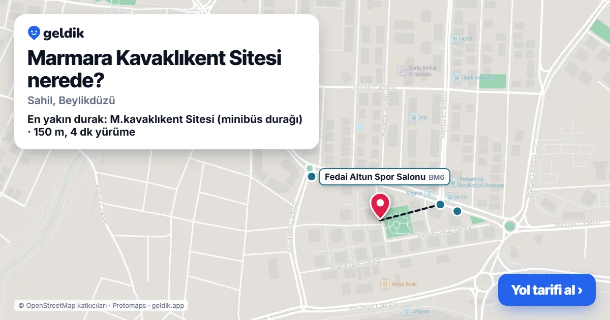 Where is Marmara Kavaklıkent Sitesi: map with its location and the nearest stops, with walking times