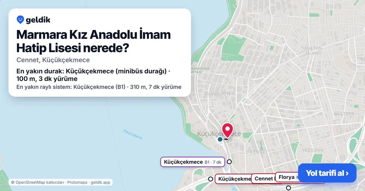 Marmara Kız Anadolu İmam Hatip Lisesi nerede: haritada konumu ve en yakın duraklar, yürüme süreleriyle