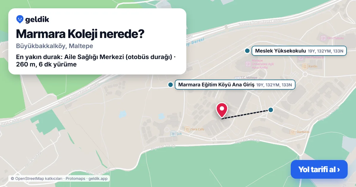 Where is Marmara Koleji: map with its location and the nearest stops, with walking times