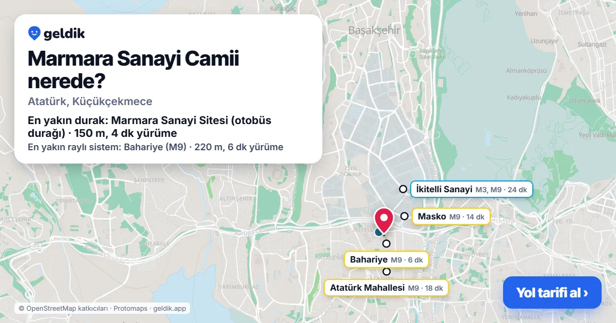 Where is Marmara Sanayi Camii: map with its location and the nearest stops, with walking times