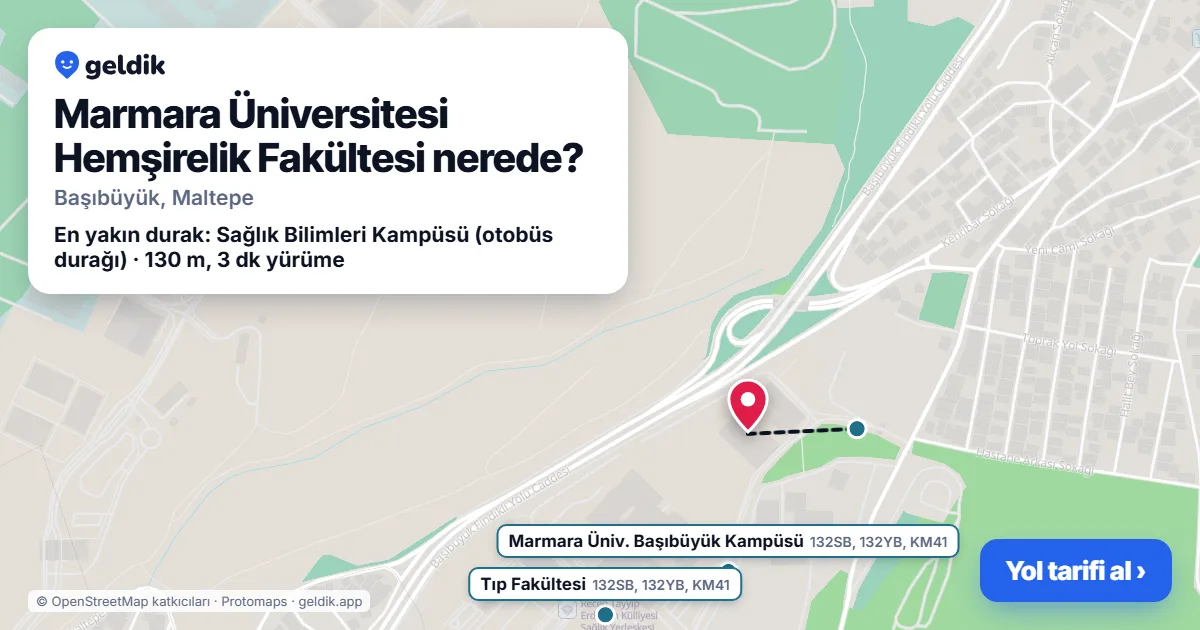 Marmara Üniversitesi Hemşirelik Fakültesi nerede: haritada konumu ve en yakın duraklar, yürüme süreleriyle