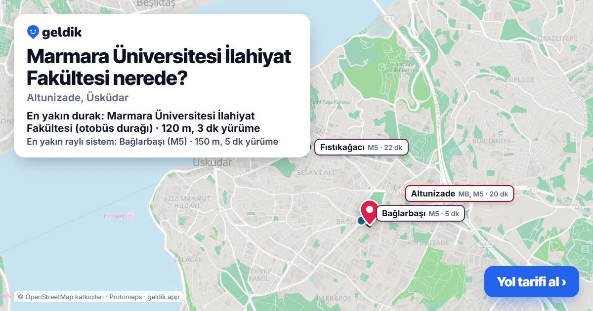 Marmara Üniversitesi İlahiyat Fakültesi nerede: haritada konumu ve en yakın duraklar, yürüme süreleriyle