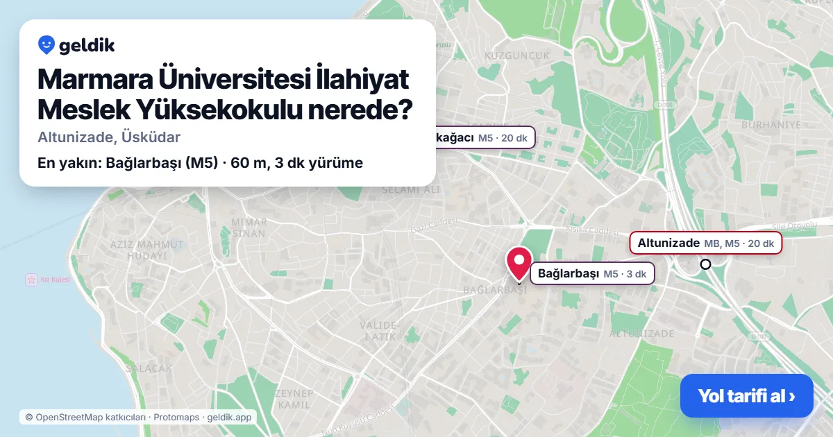 Marmara Üniversitesi İlahiyat Meslek Yüksekokulu nerede: haritada konumu ve en yakın duraklar, yürüme süreleriyle