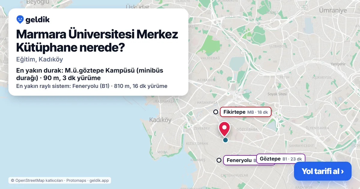 Marmara Üniversitesi Merkez Kütüphane nerede: haritada konumu ve en yakın duraklar, yürüme süreleriyle
