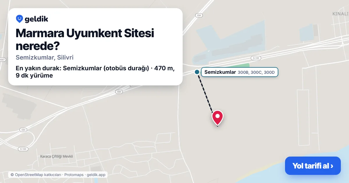 Where is Marmara Uyumkent Sitesi: map with its location and the nearest stops, with walking times