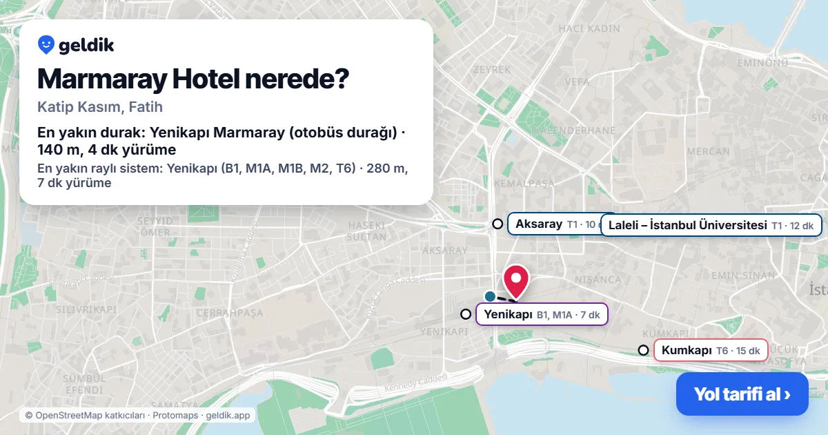 Marmaray Hotel nerede: haritada konumu ve en yakın duraklar, yürüme süreleriyle