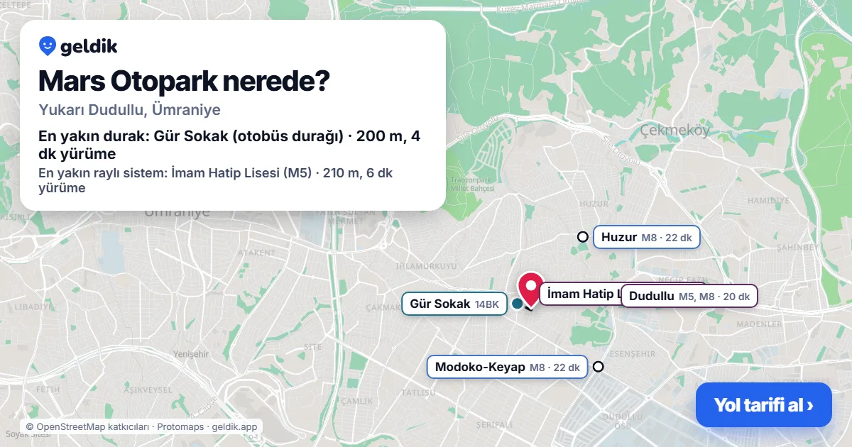 Mars Otopark nerede: haritada konumu ve en yakın duraklar, yürüme süreleriyle