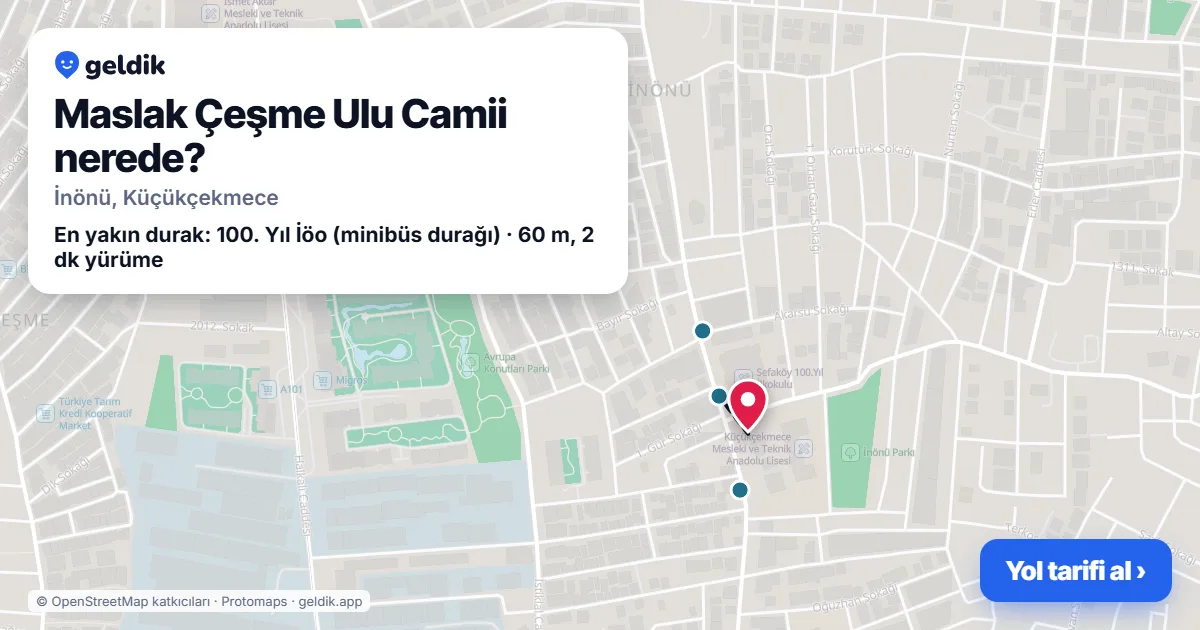 Maslak Çeşme Ulu Camii nerede: haritada konumu ve en yakın duraklar, yürüme süreleriyle