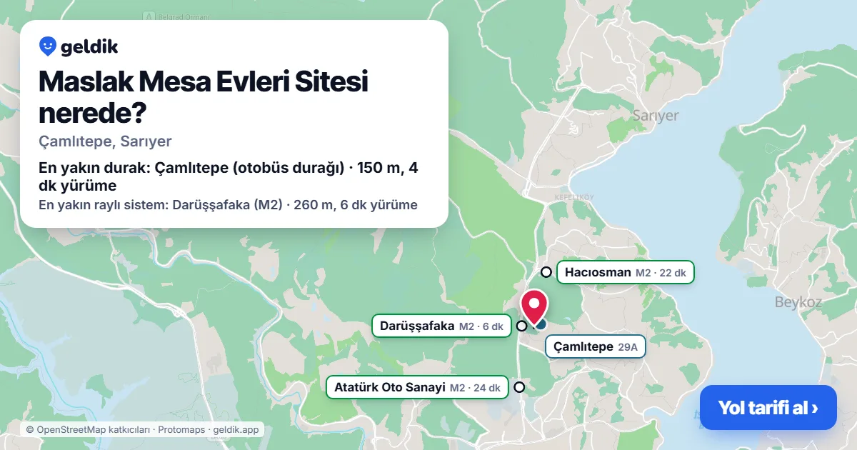 Where is Maslak Mesa Evleri Sitesi: map with its location and the nearest stops, with walking times
