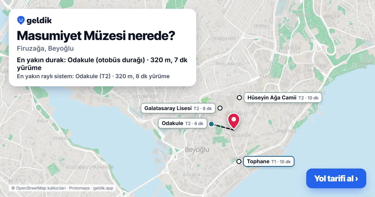 Masumiyet Müzesi nerede: haritada konumu ve en yakın duraklar, yürüme süreleriyle