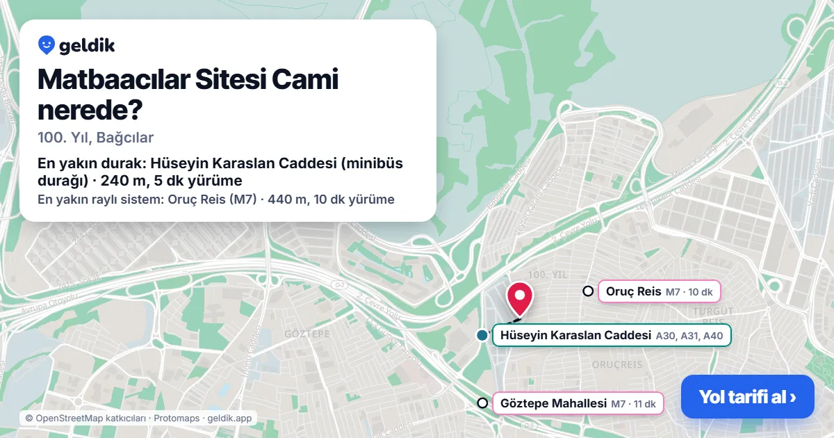 Where is Matbaacılar Sitesi Cami: map with its location and the nearest stops, with walking times