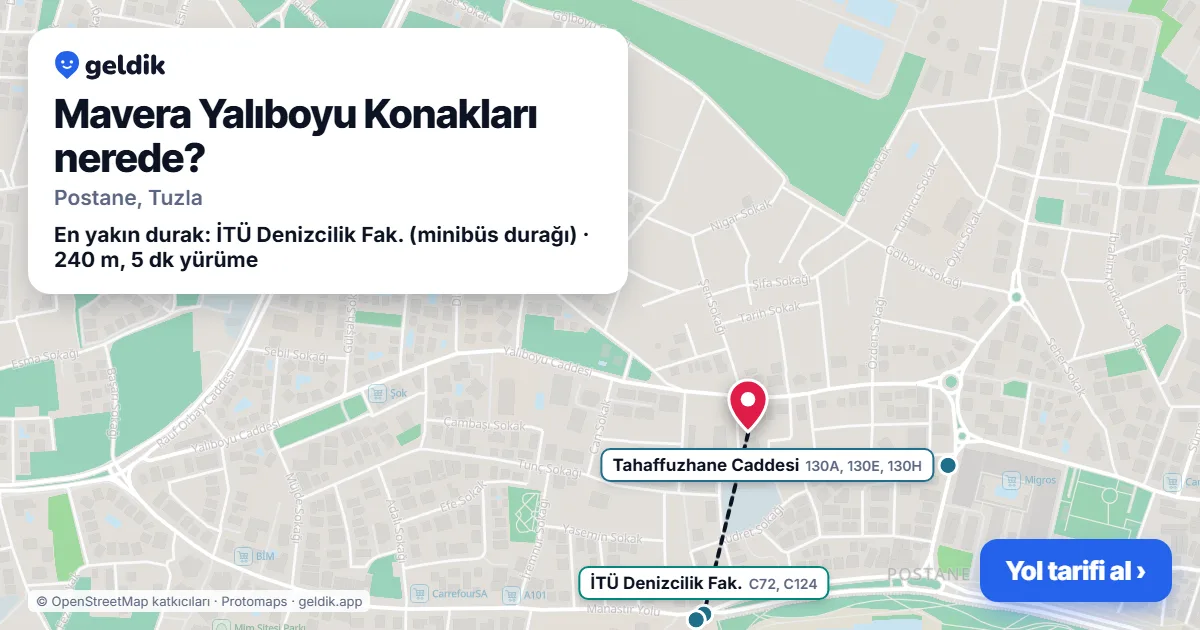 Where is Mavera Yalıboyu Konakları: map with its location and the nearest stops, with walking times