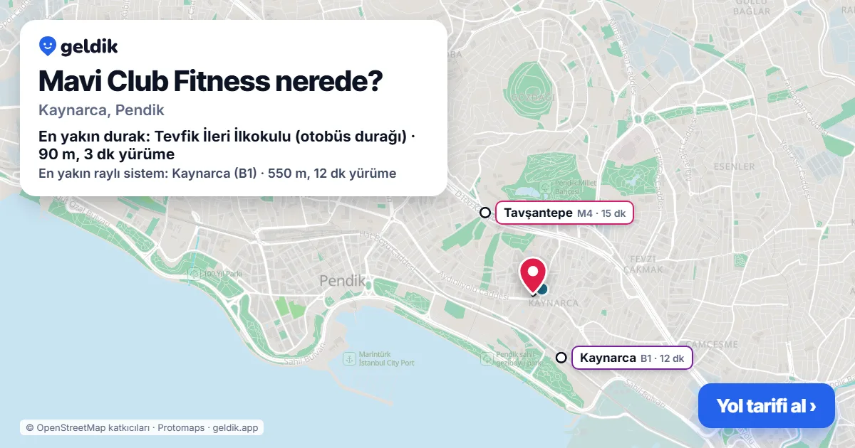 Mavi Club Fitness nerede: haritada konumu ve en yakın duraklar, yürüme süreleriyle