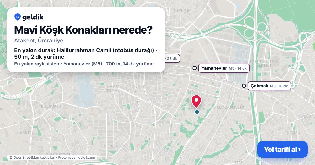 Where is Mavi Köşk Konakları: map with its location and the nearest stops, with walking times