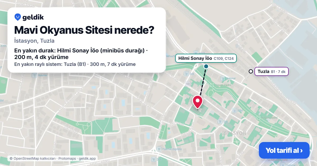 Mavi Okyanus Sitesi nerede: haritada konumu ve en yakın duraklar, yürüme süreleriyle