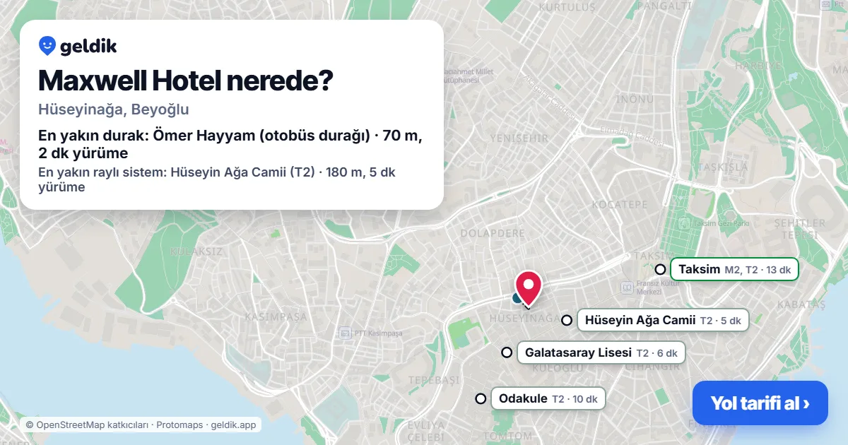 Where is Maxwell Hotel: map with its location and the nearest stops, with walking times