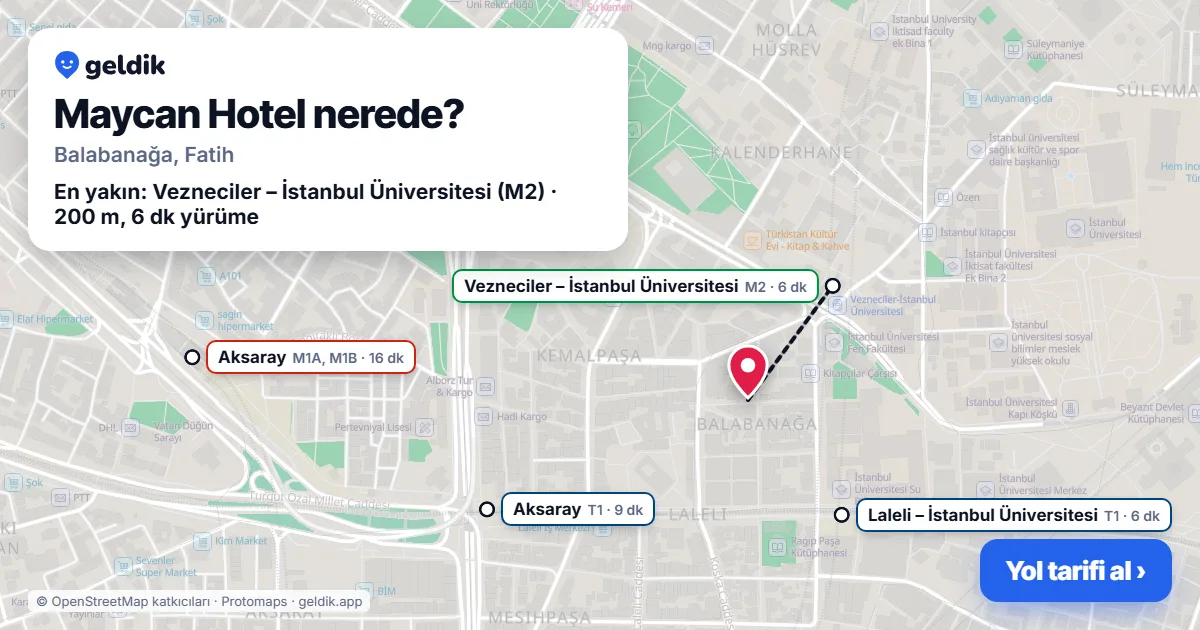 Where is Maycan Hotel: map with its location and the nearest stops, with walking times