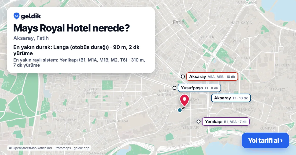 Where is Mays Royal Hotel: map with its location and the nearest stops, with walking times