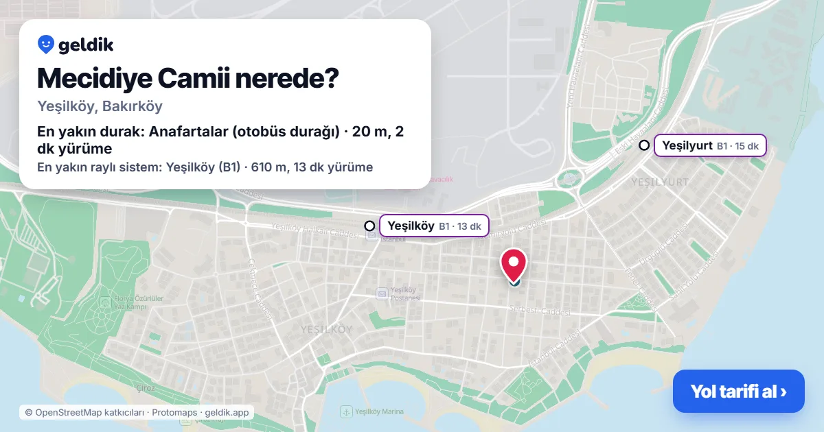 Where is Mecidiye Camii: map with its location and the nearest stops, with walking times