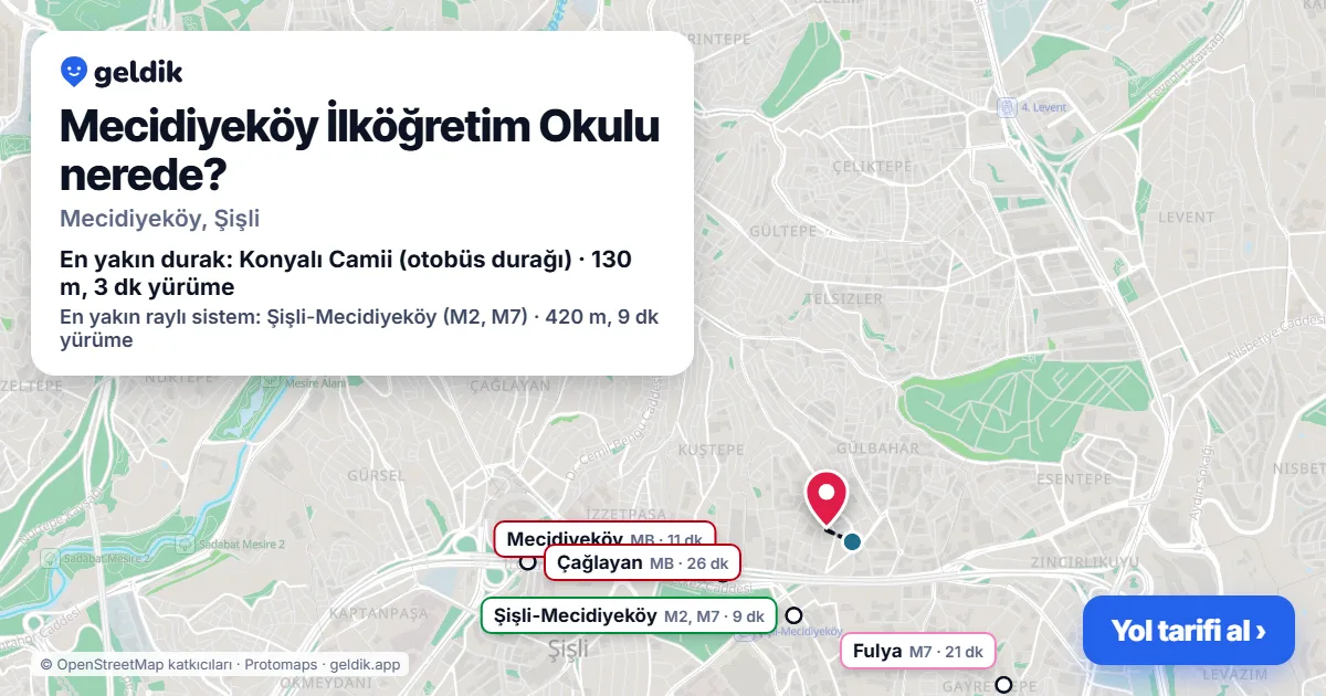 Mecidiyeköy İlköğretim Okulu nerede: haritada konumu ve en yakın duraklar, yürüme süreleriyle