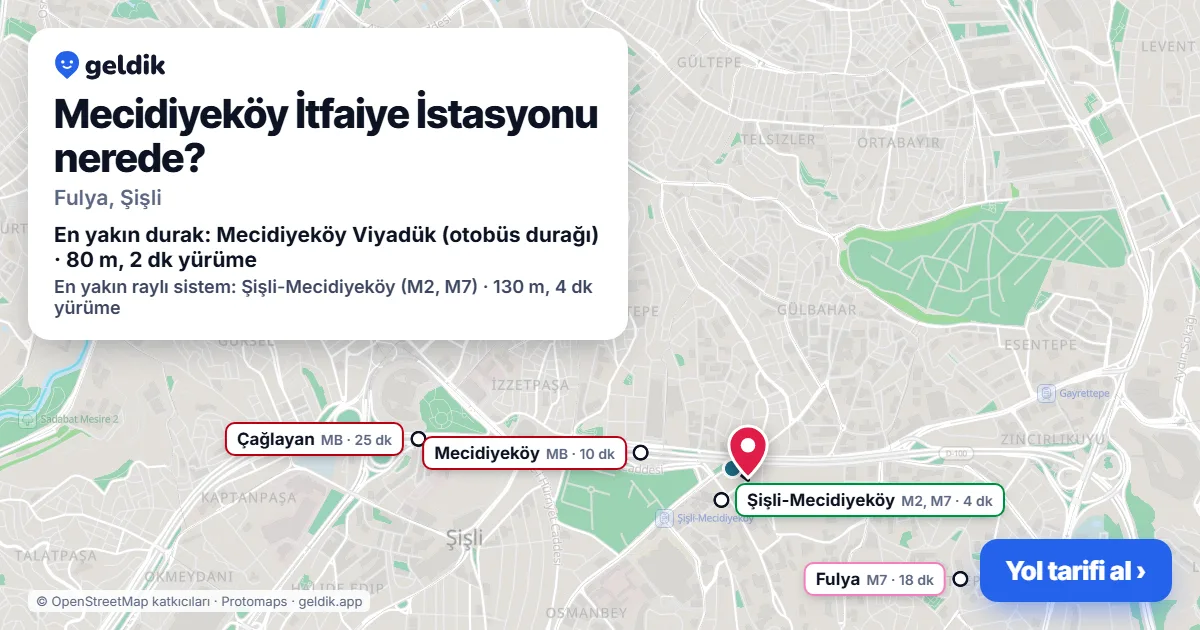 Mecidiyeköy İtfaiye İstasyonu nerede: haritada konumu ve en yakın duraklar, yürüme süreleriyle