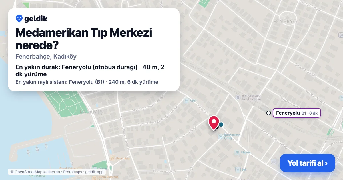Medamerikan Tıp Merkezi nerede: haritada konumu ve en yakın duraklar, yürüme süreleriyle