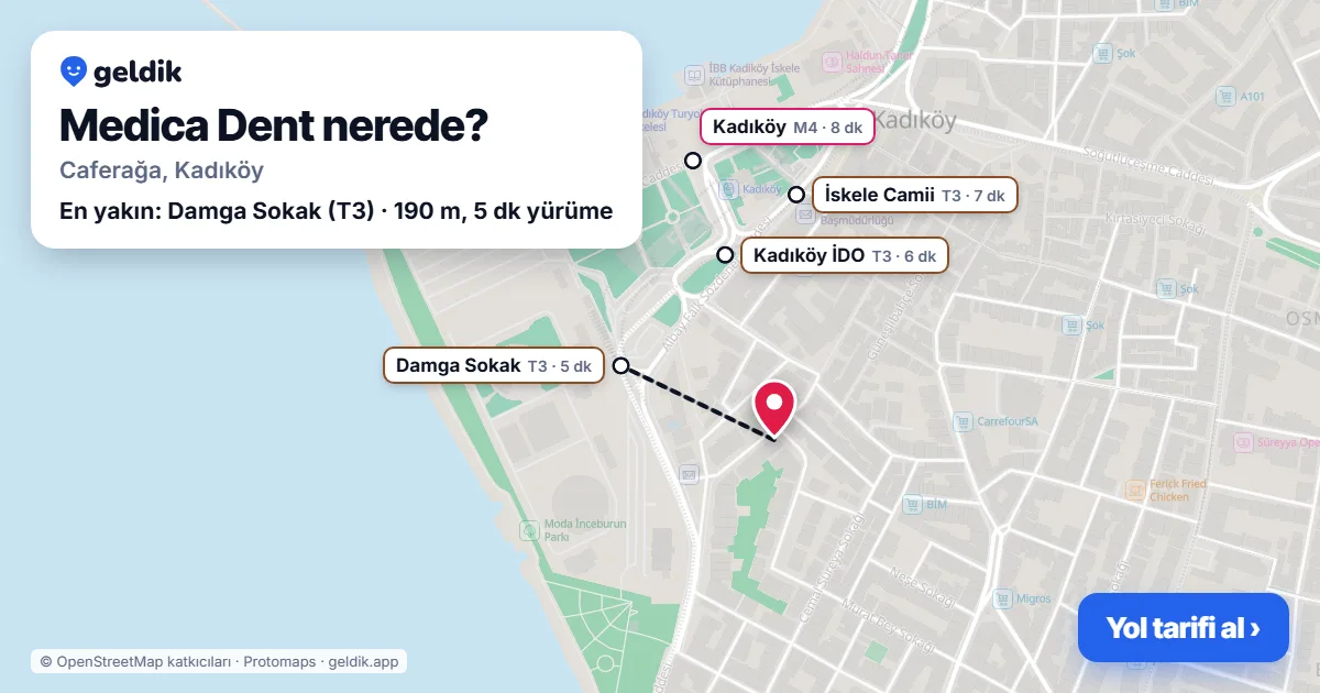 Where is Medica Dent: map with its location and the nearest stops, with walking times