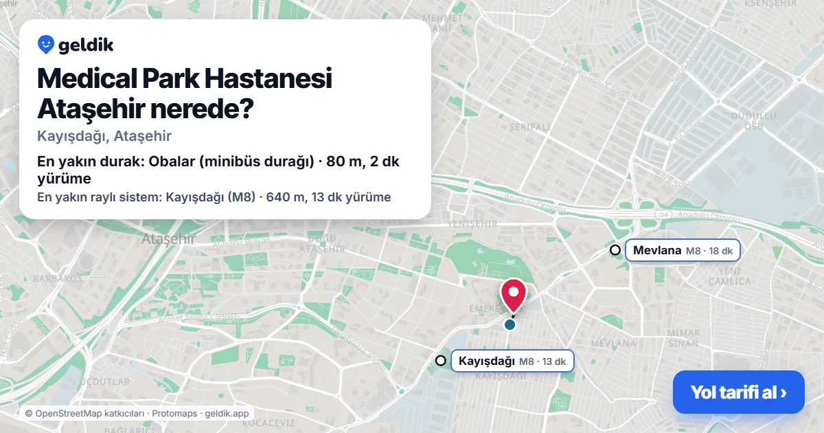 Medical Park Hastanesi Ataşehir nerede: haritada konumu ve en yakın duraklar, yürüme süreleriyle