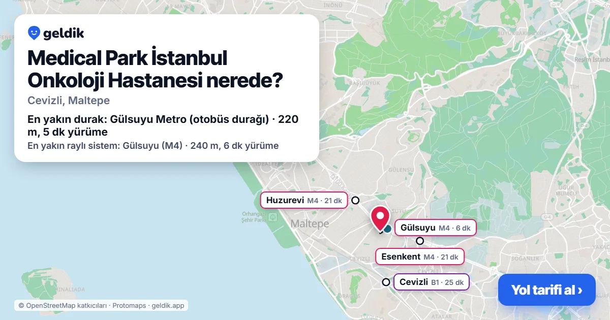 Medical Park İstanbul Onkoloji Hastanesi nerede: haritada konumu ve en yakın duraklar, yürüme süreleriyle