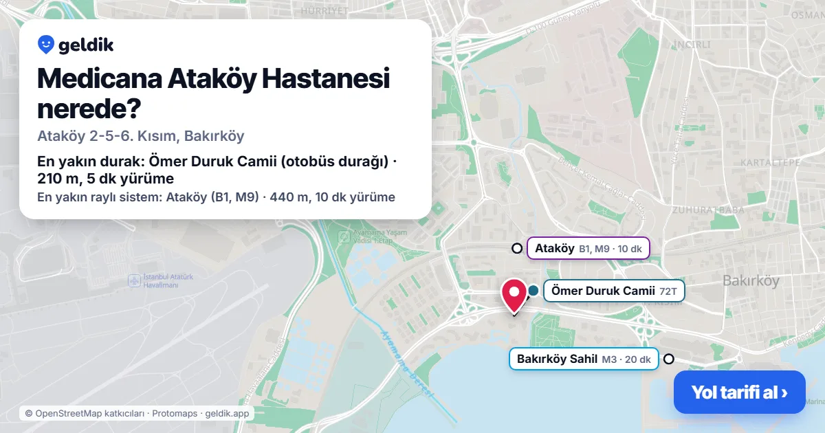 Where is Medicana Ataköy Hastanesi: map with its location and the nearest stops, with walking times