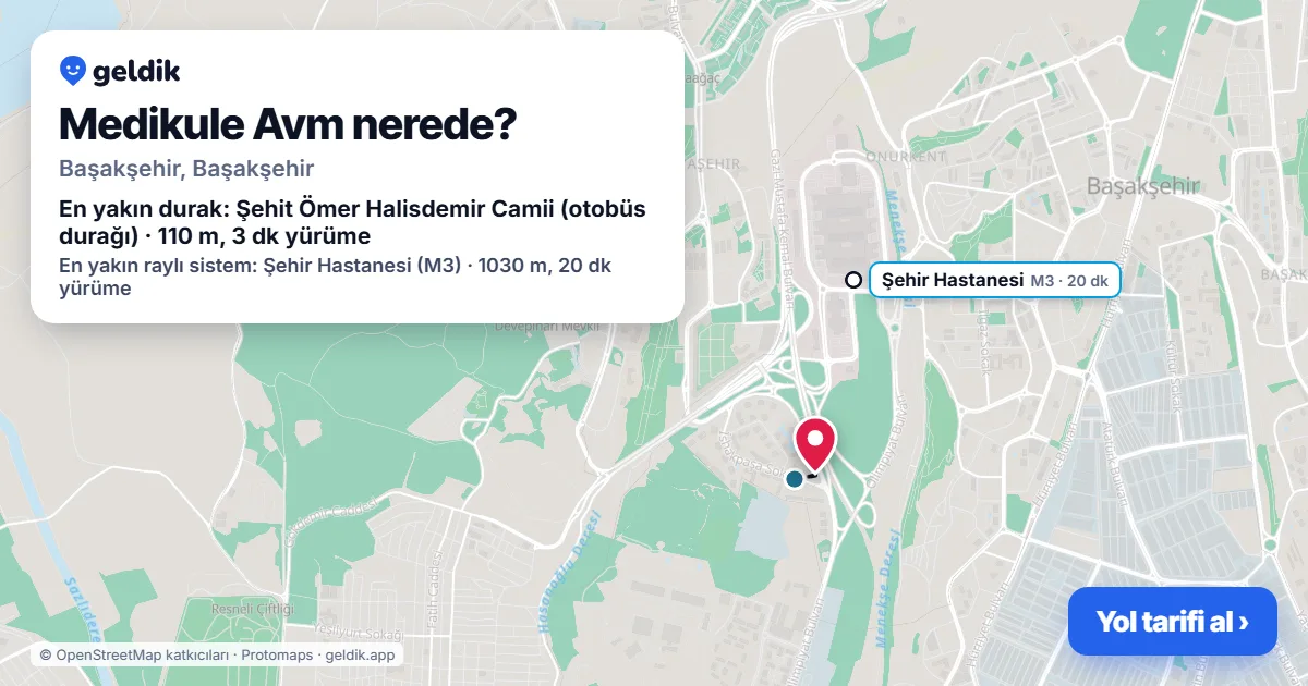 Medikule Avm nerede: haritada konumu ve en yakın duraklar, yürüme süreleriyle