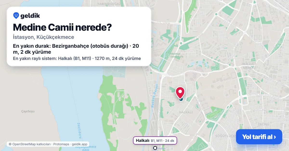 Medine Camii nerede: haritada konumu ve en yakın duraklar, yürüme süreleriyle