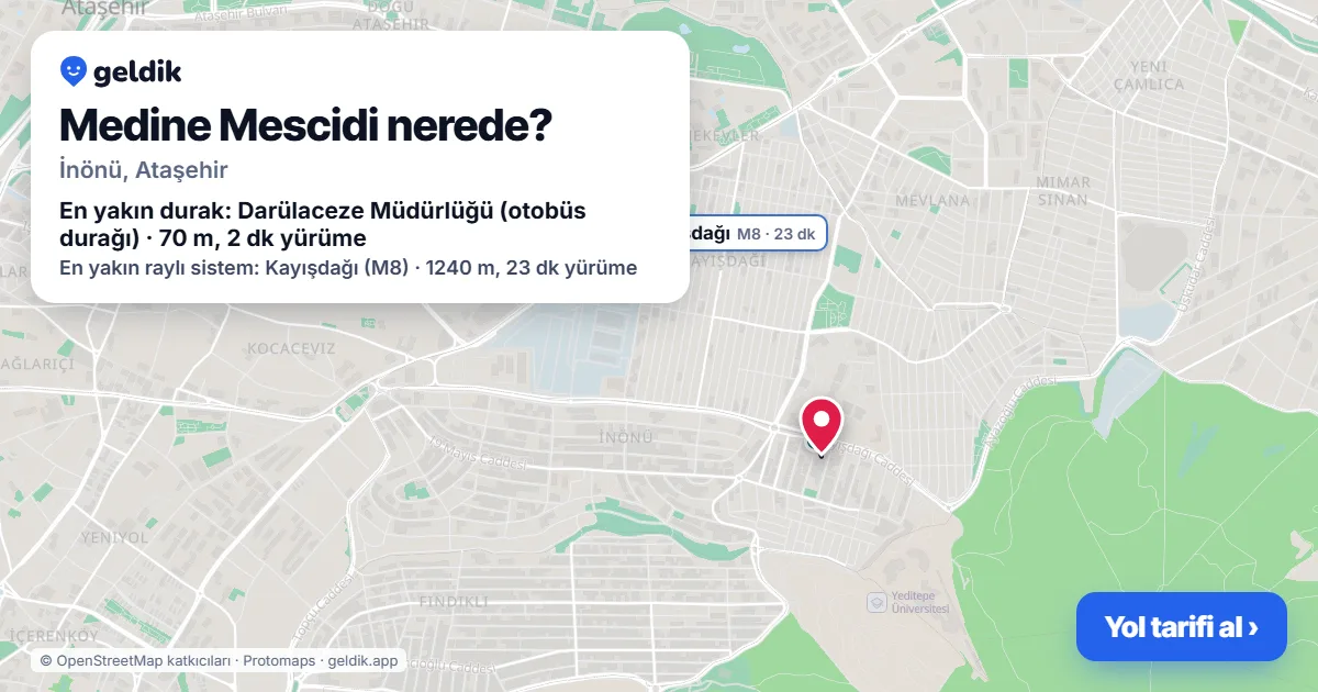 Where is Medine Mescidi: map with its location and the nearest stops, with walking times