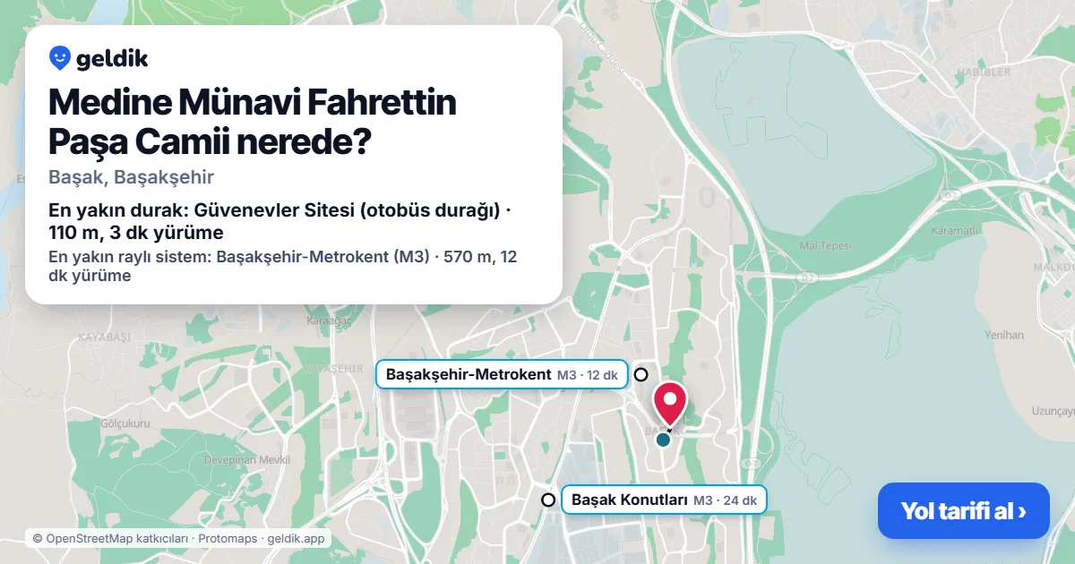Medine Münavi Fahrettin Paşa Camii nerede: haritada konumu ve en yakın duraklar, yürüme süreleriyle