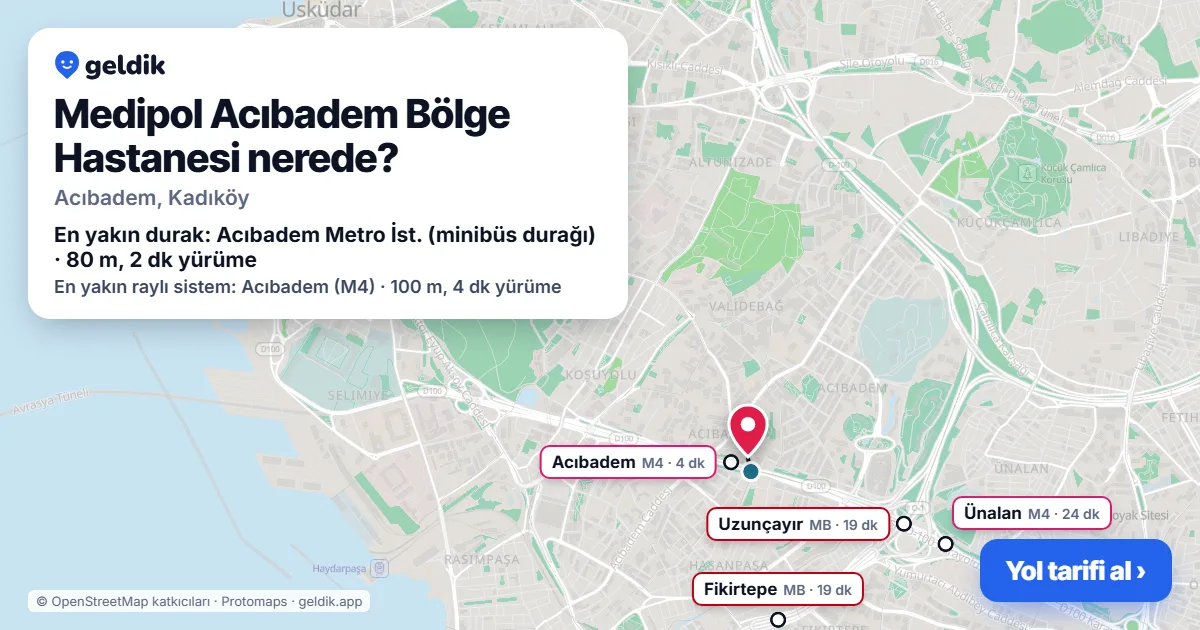 Medipol Acıbadem Bölge Hastanesi nerede: haritada konumu ve en yakın duraklar, yürüme süreleriyle