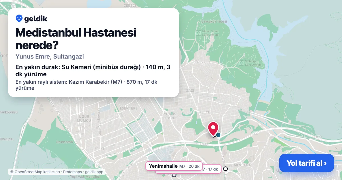 Medistanbul Hastanesi nerede: haritada konumu ve en yakın duraklar, yürüme süreleriyle
