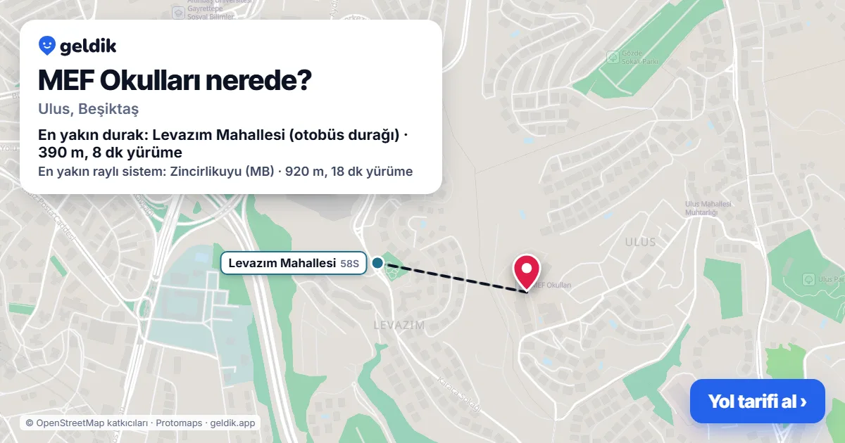 MEF Okulları nerede: haritada konumu ve en yakın duraklar, yürüme süreleriyle