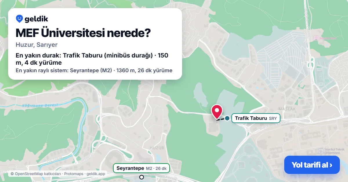 Where is MEF Üniversitesi: map with its location and the nearest stops, with walking times