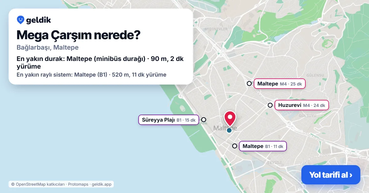 Mega Çarşım nerede: haritada konumu ve en yakın duraklar, yürüme süreleriyle