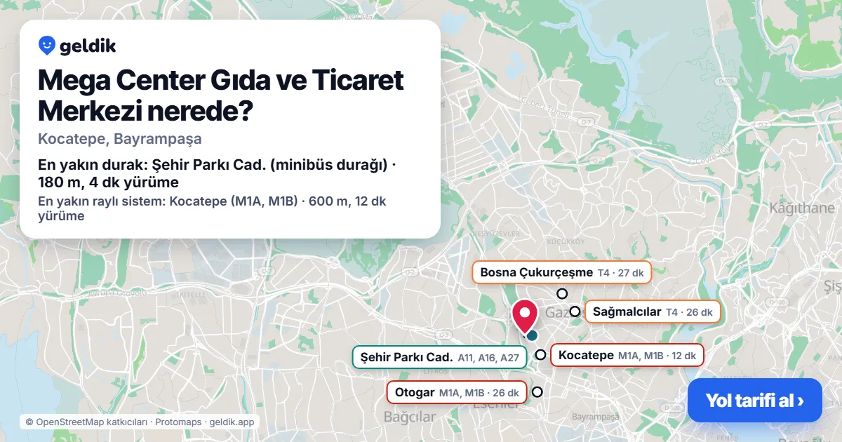 Mega Center Gıda ve Ticaret Merkezi nerede: haritada konumu ve en yakın duraklar, yürüme süreleriyle