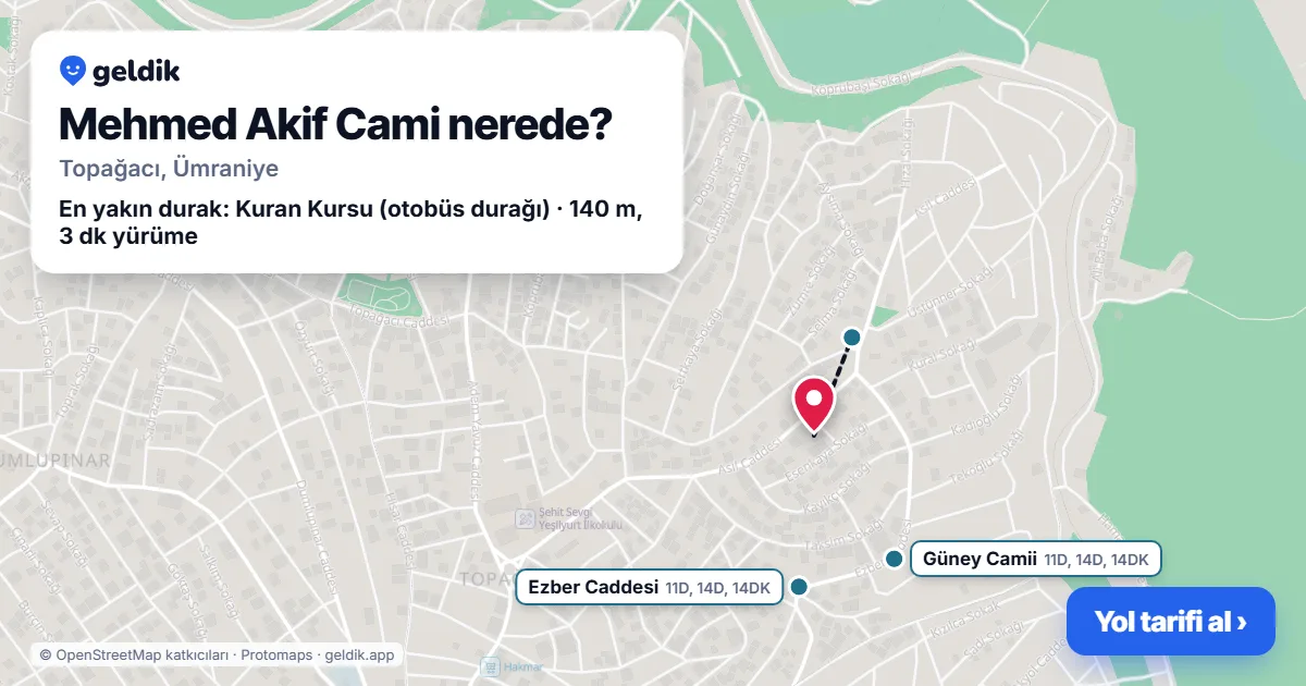 Mehmed Akif Cami nerede: haritada konumu ve en yakın duraklar, yürüme süreleriyle