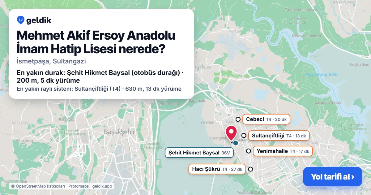 Mehmet Akif Ersoy Anadolu İmam Hatip Lisesi nerede: haritada konumu ve en yakın duraklar, yürüme süreleriyle